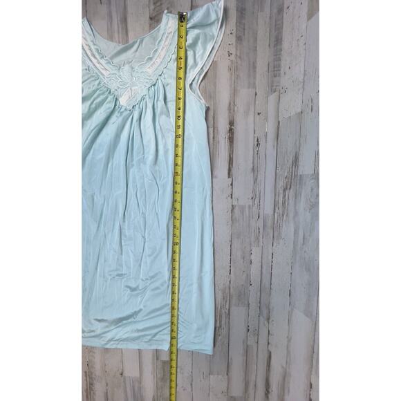 VINTAGE Light Blue Flutter Sleeves SHADOWLINE Mid Length NIGHTGOWN Size Medium - Picture 8 of 8